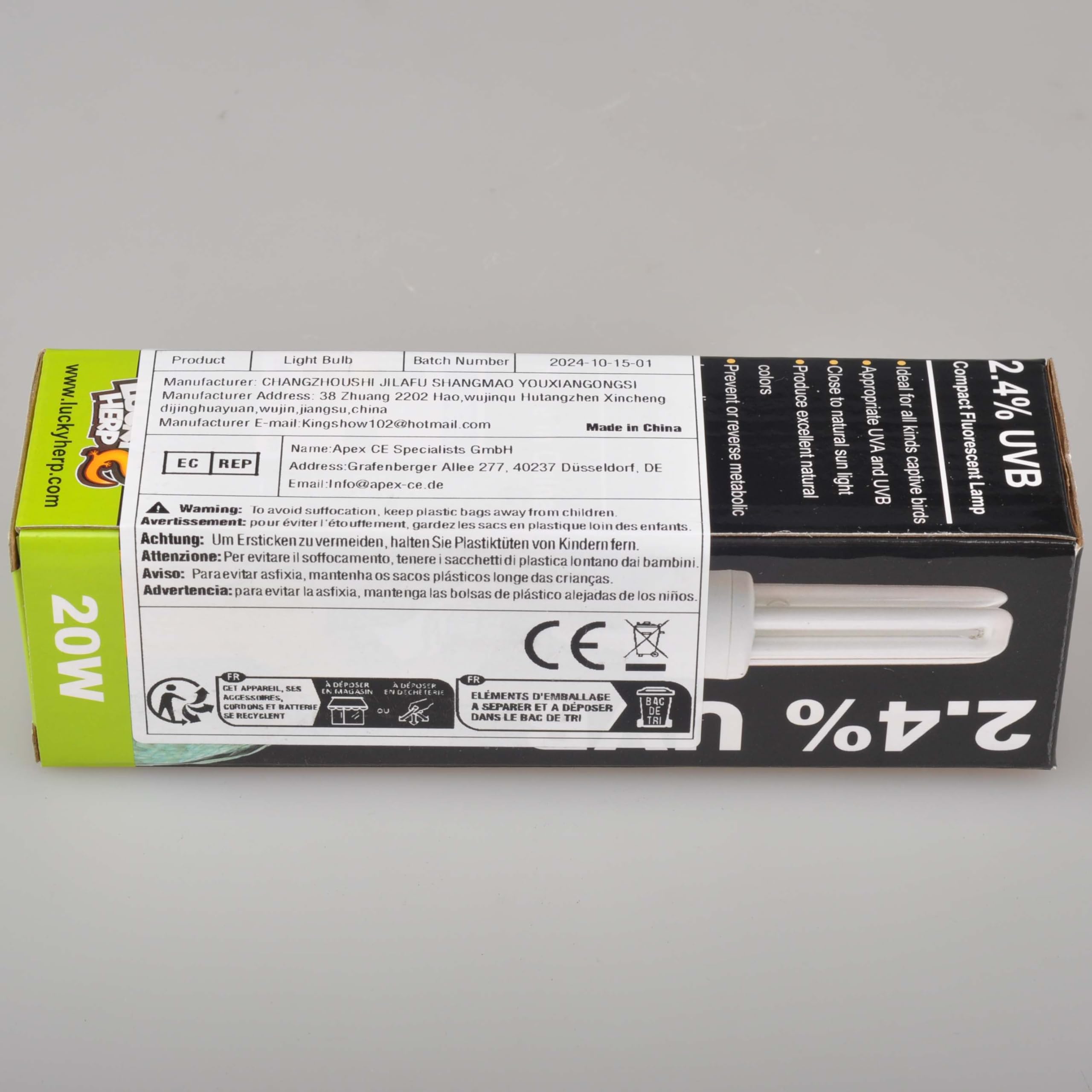 Lucky Herp - Lampada compatta per uccelli, 2,4% UVB, 20 W, attacco E27