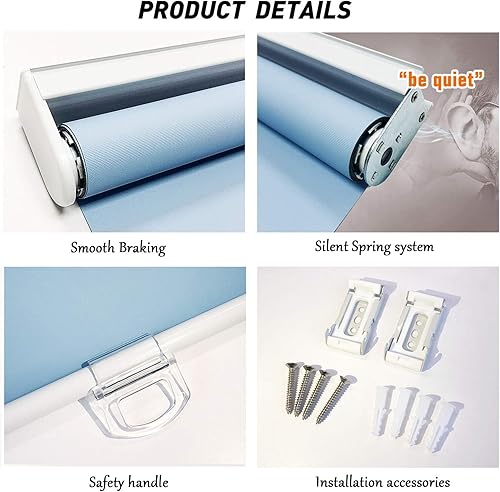 Miniatura 5 de Persianas enrollables opacas sin cordones para ventanas, persianas enrollables de seguridad con resorte, oscurecimiento de la habitación sin