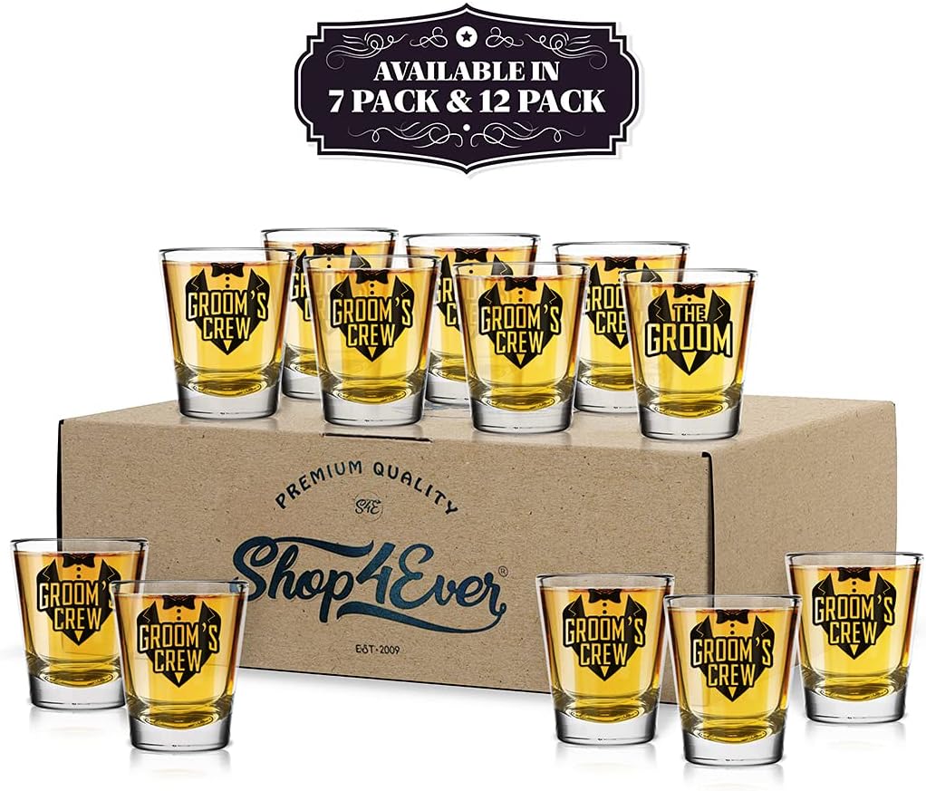 Best Review Shop4Ever The Groom and Groom's Crew Glass Shot Glasses Wedding Bachelor Party Shot Glasses (12 Pk, Groom's Crew)
