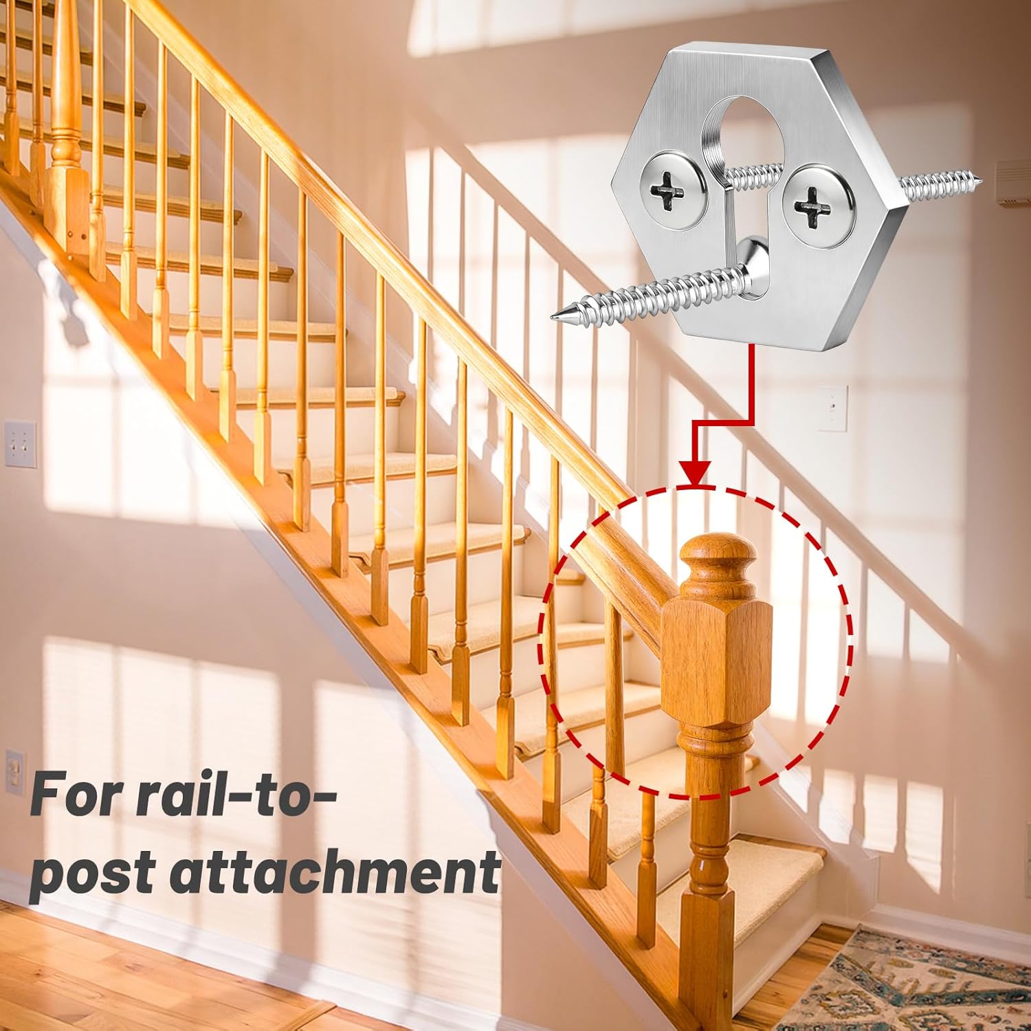 4 Sets Newel Post Fastener, Newel Post Mounting Kit Wood Handrail Installation Hardware Works on Stairs,Column Handrail to Pole Fastener