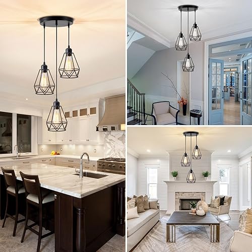 Miniatura 7 de YXTH Lámpara colgante de 3 luces, iluminación colgante colgante de granja, lámpara colgante de isla de cocina industrial ajustable, lámpara de techo