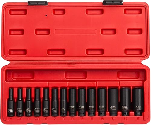 Miniatura 2 de Sunex 1831, juego de llaves de impacto magnético profundo de 14 pulgadas, 14 piezas, métricas, 0.157in - 0.591in, acero de aleación Cr-Mo, caja de