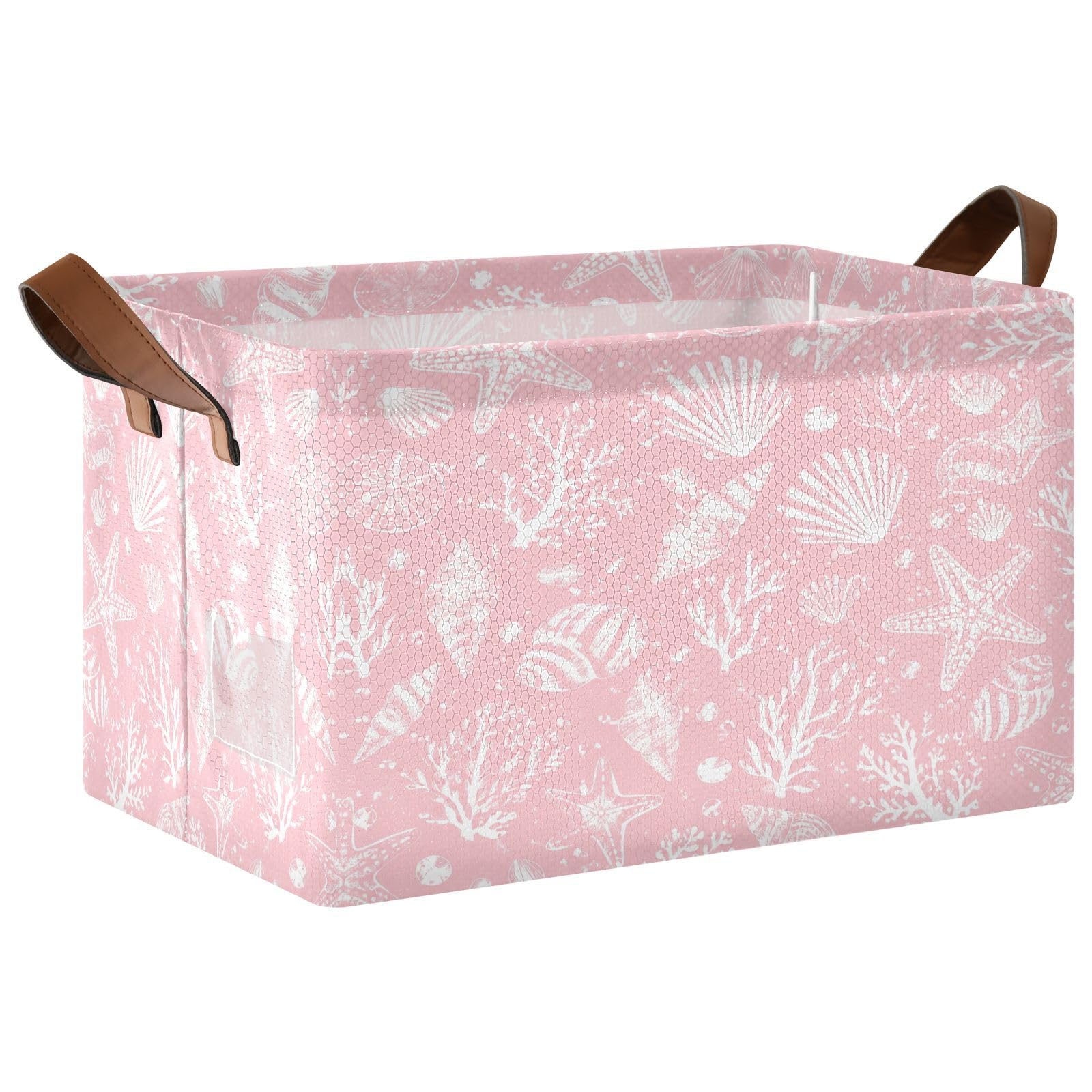 Ewusp Shell Storage Basket with Handles Waterproof Collapsible Storage Bin Closet Organiser Dog Toy Basket for Bedroom Nursery Office Home Organizing