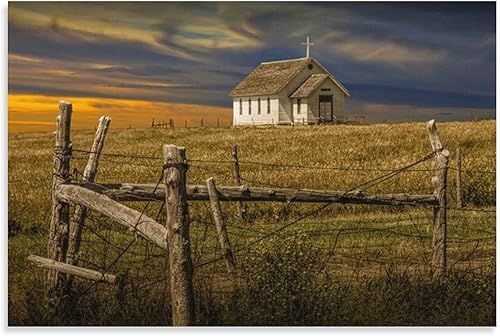 Hermoso póster de la antigua iglesia del país, paisajes naturales, naturaleza muerta al atardecer en Dakota del Sur, pinturas artísticas de pared en