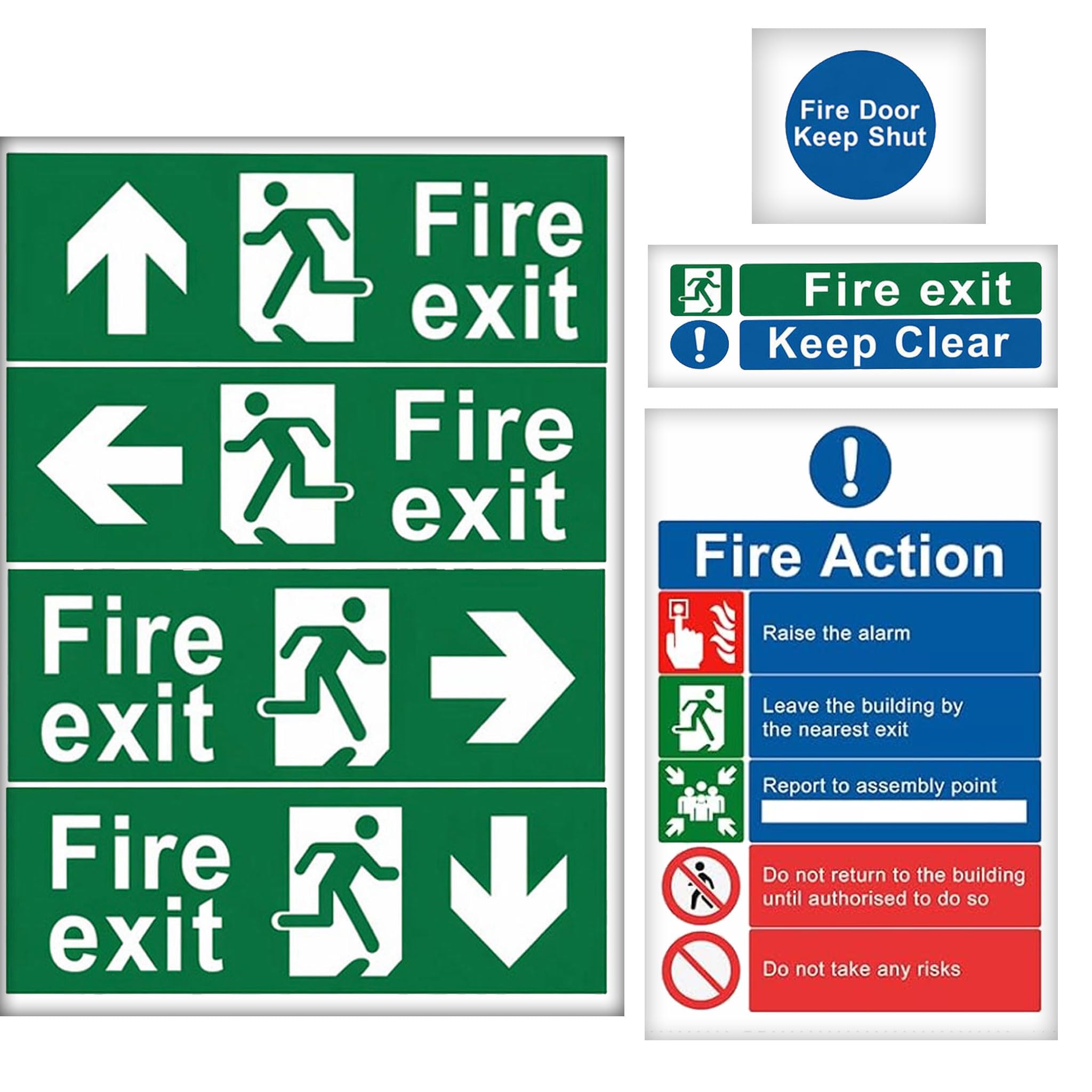 Fire Exit Sign Kit, 25 Pcs Fire Safety Sticker(right left up down arrow)
