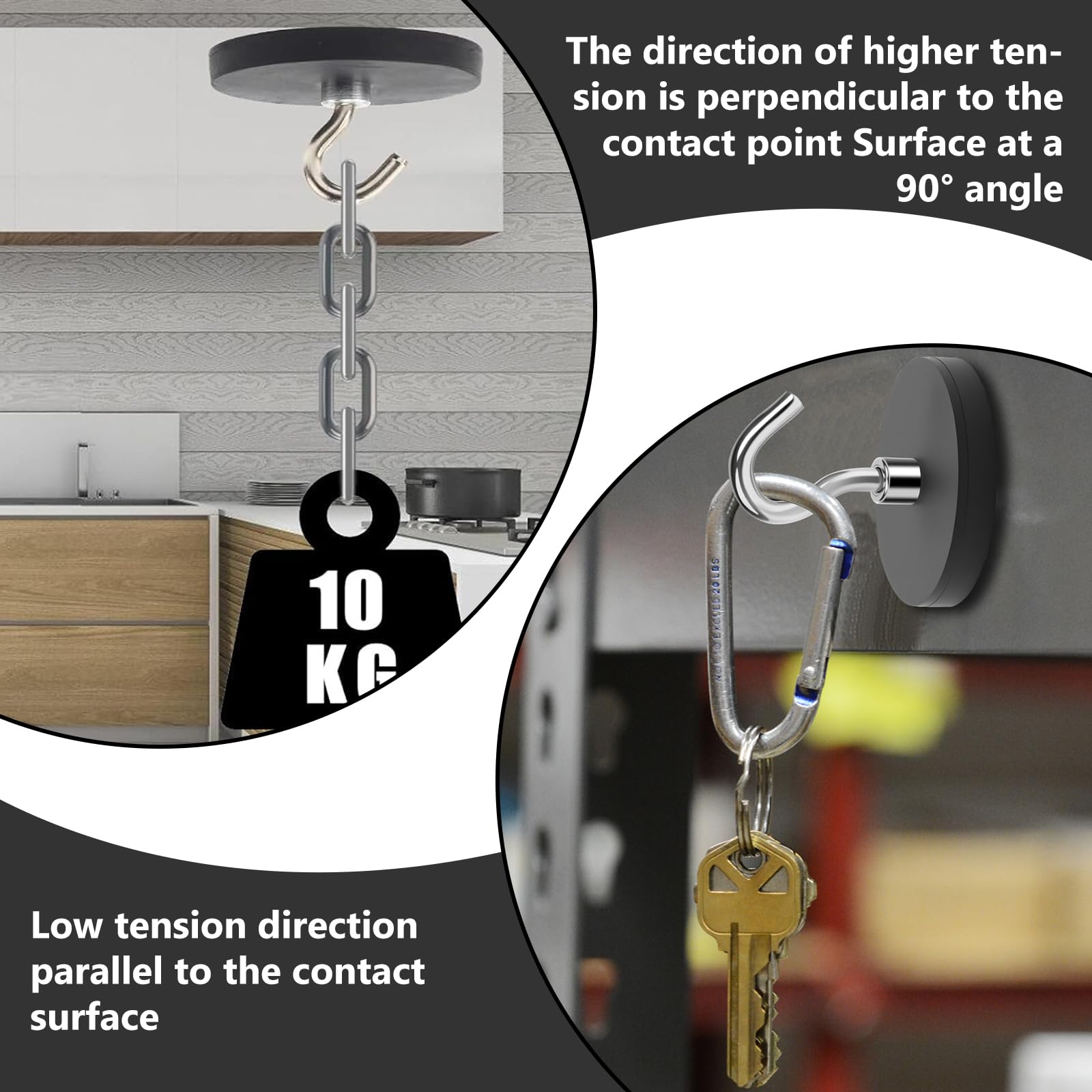 8 ganci magnetici, ganci magnetici extra forti, ganci magnetici al neodimio, magneti gommati D43 mm, per appendere, crociera, tenda, casa, cucina, posto di lavoro, rimovibile senza foratura