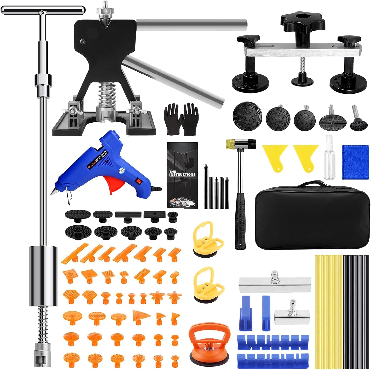 PDR TOOLS 109 strumenti per rimuovere ammaccature senza vernice, kit di riparazione per ammaccature dell'auto con linguette in policarbonato, può rimuovere il 99% delle ammaccature dell'auto in 30