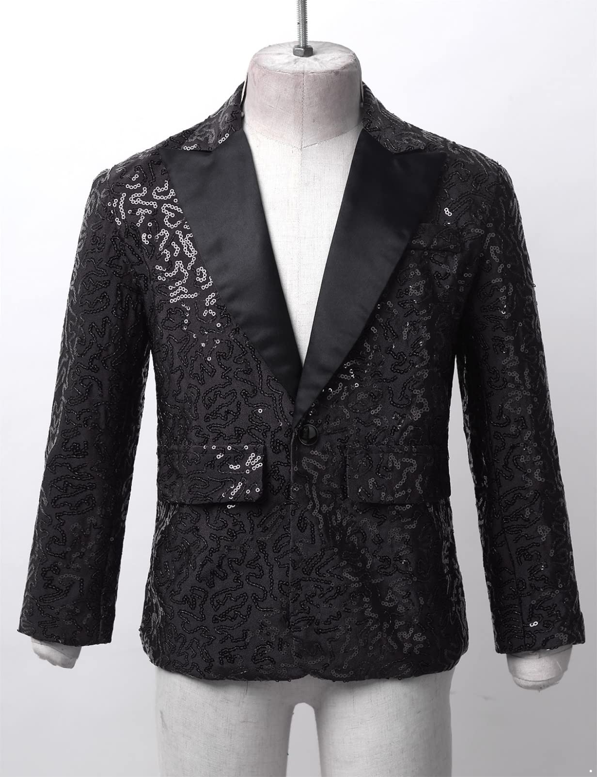 Mufeng Blazer Enfant Garçons Élégant Costumes d'honneur Mariage Banquet Veste Smoking Gentilhomme Manteau Vestons à Paillettes 5-14 Ans