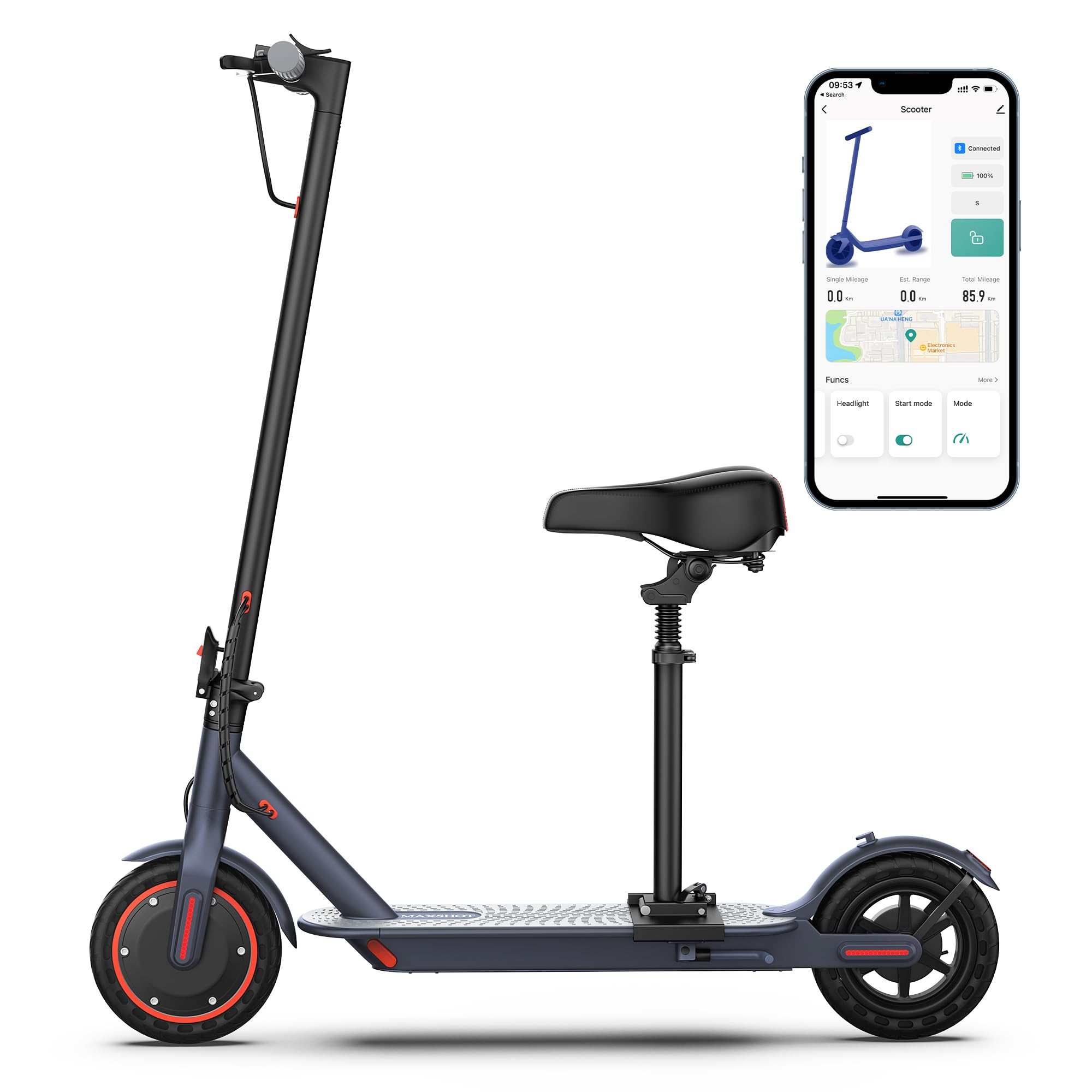 MAXSHOT Electric Scooter for Adults, 8.5/10/14" Tires, 19/22Mph, 350W/500W Motor, 21-28 Miles Range, Folding E-Scooter with Dual Suspension,APP(V1/SPRO/MAX/PRO/X1/X1PRO)
