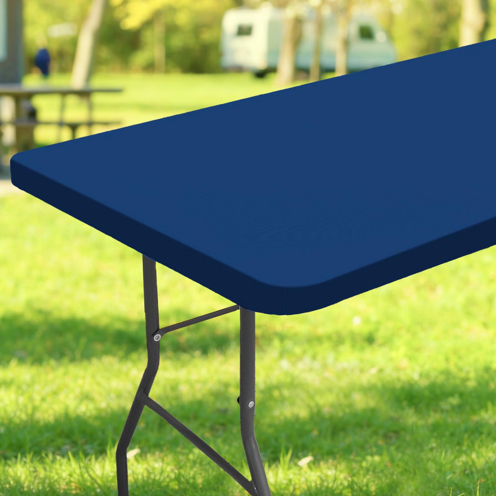 Veblandy Rectangle Table Cloth, Waterproof Elastic Fitted Tablecloth, Washable Stretch Table Cover for Picnic/Camping/Outdoor/Indoor/Party/Wedding, 30x48 Inch, Navy Blue
