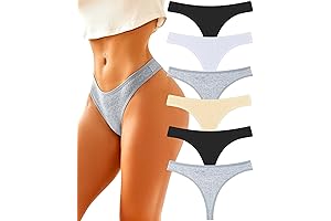 6 Pack Cotton Thongs for Women, Breathable Low Rise Bikini Panties Womens...