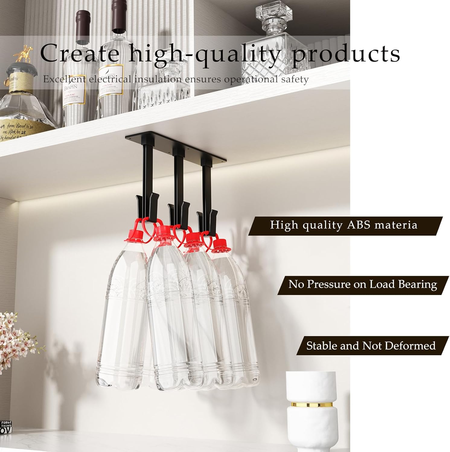 Cup Holder, 4 Pack Wine Glass Holder, No Drilling Installation Wine Glass Rack for Dining Room, Kitchen and Bar Daily Use (Classic Black)