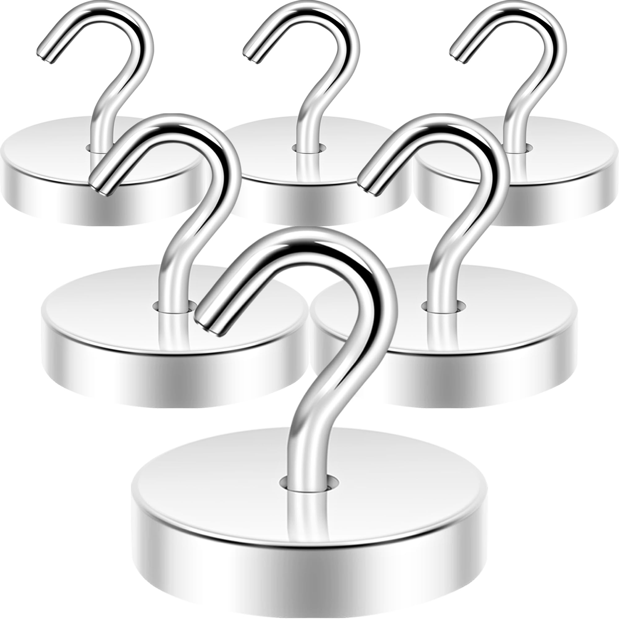 Neosmuk Neodymium Magnetic Hooks, 40 kg, Silver, 6 Pieces — image 1