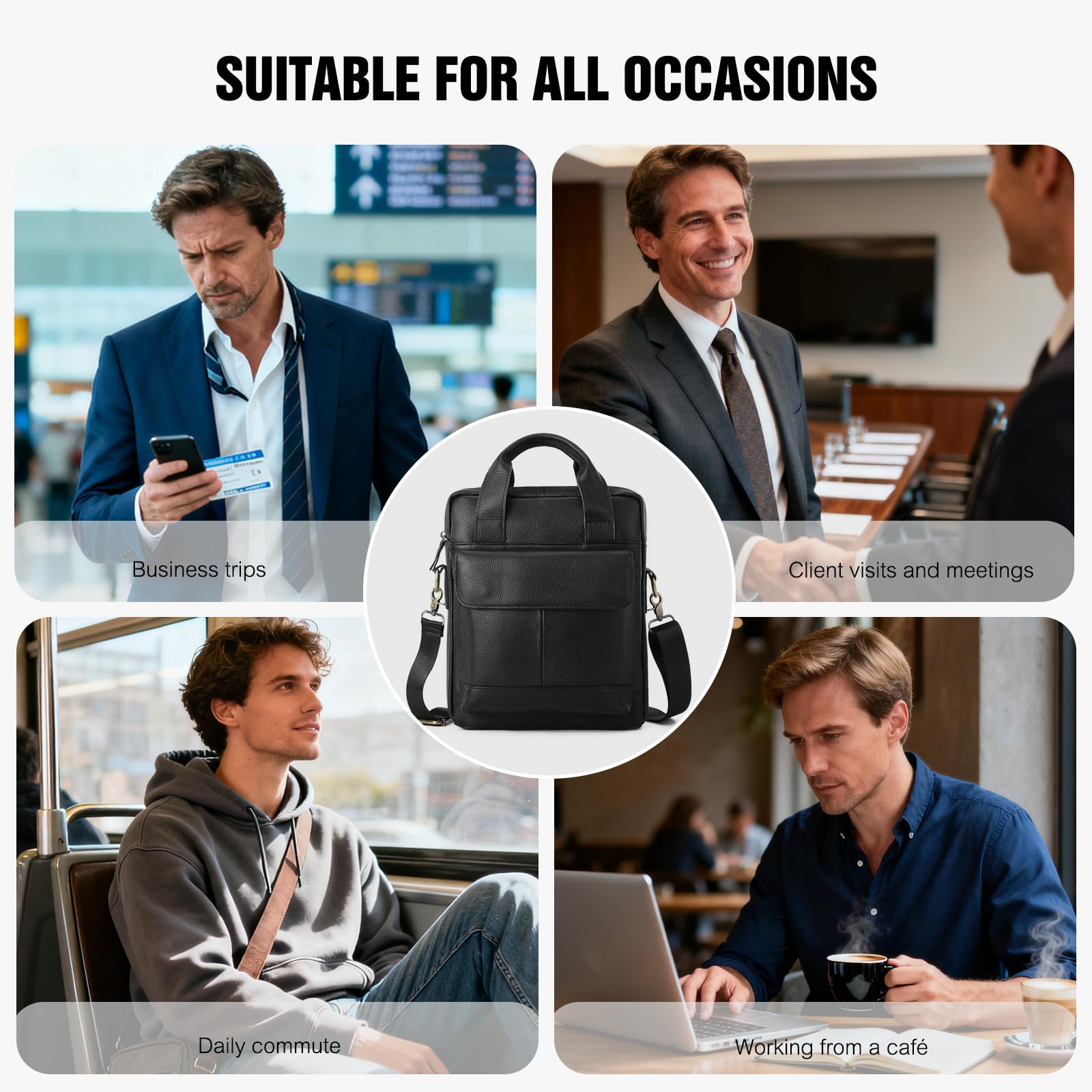 FANDARE Skórzana męska torba crossbody biznesowa torba listonoszka na ramię mała teczka torby boczne wiele kieszeni tornister torby na niezbędne rzeczy do pracy, podróży, codzienne dojazdy do pracy