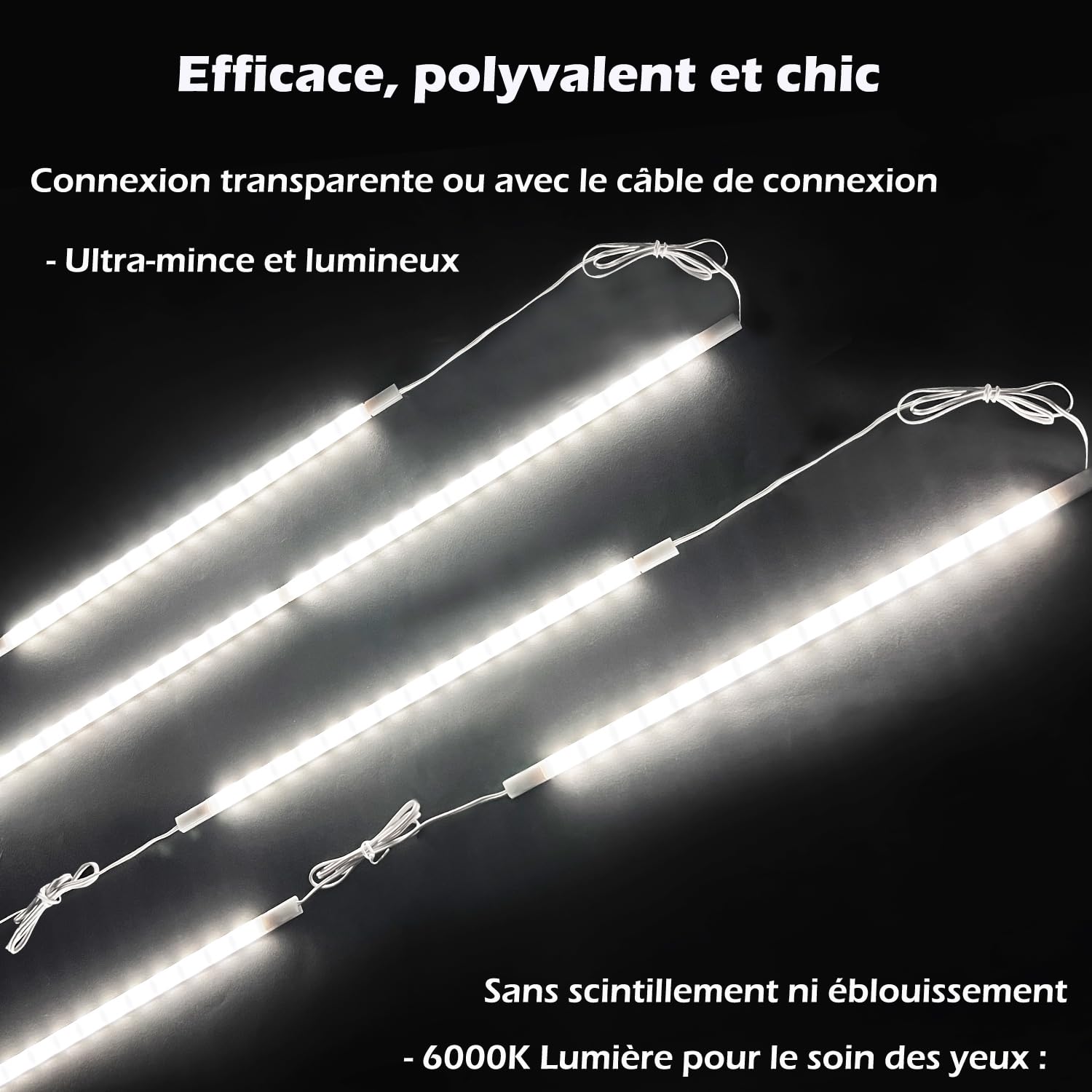 Cefrank Éclairage LED sous armoires 30 cm 1200 lumens 6000 K 6 pièces rampes lumineuses connectables