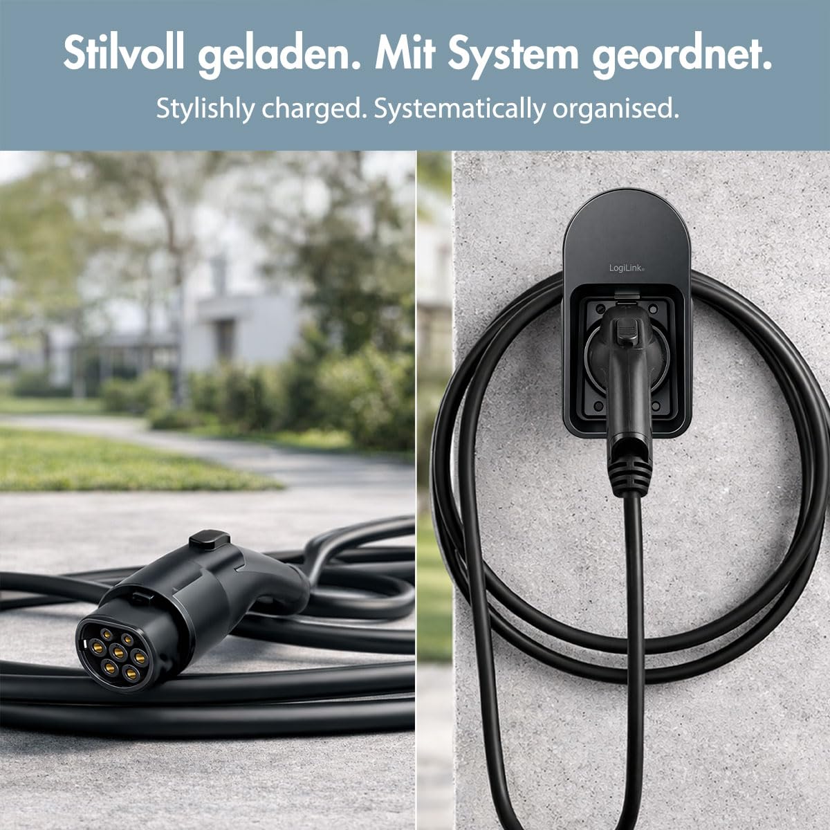 LoigiLink kabel do ładowania typu 2 uchwyt ścienny do ładowarki samochodowej EV akcesoria Wallbox półka na kable uchwyt do samochodu elektrycznego montaż ścienny czarny