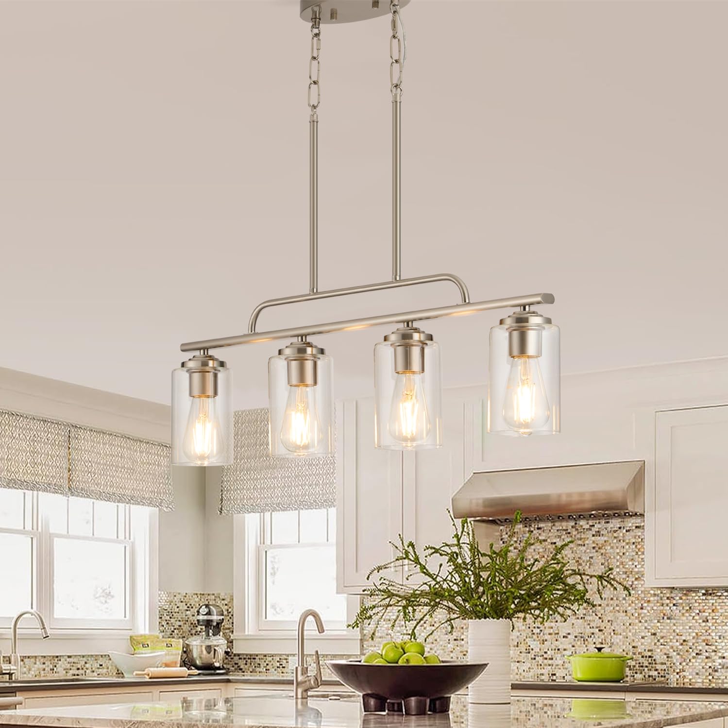 Rushed Nickel Island Lights/Lighting for Kitchen,Farmhouse Modern ...