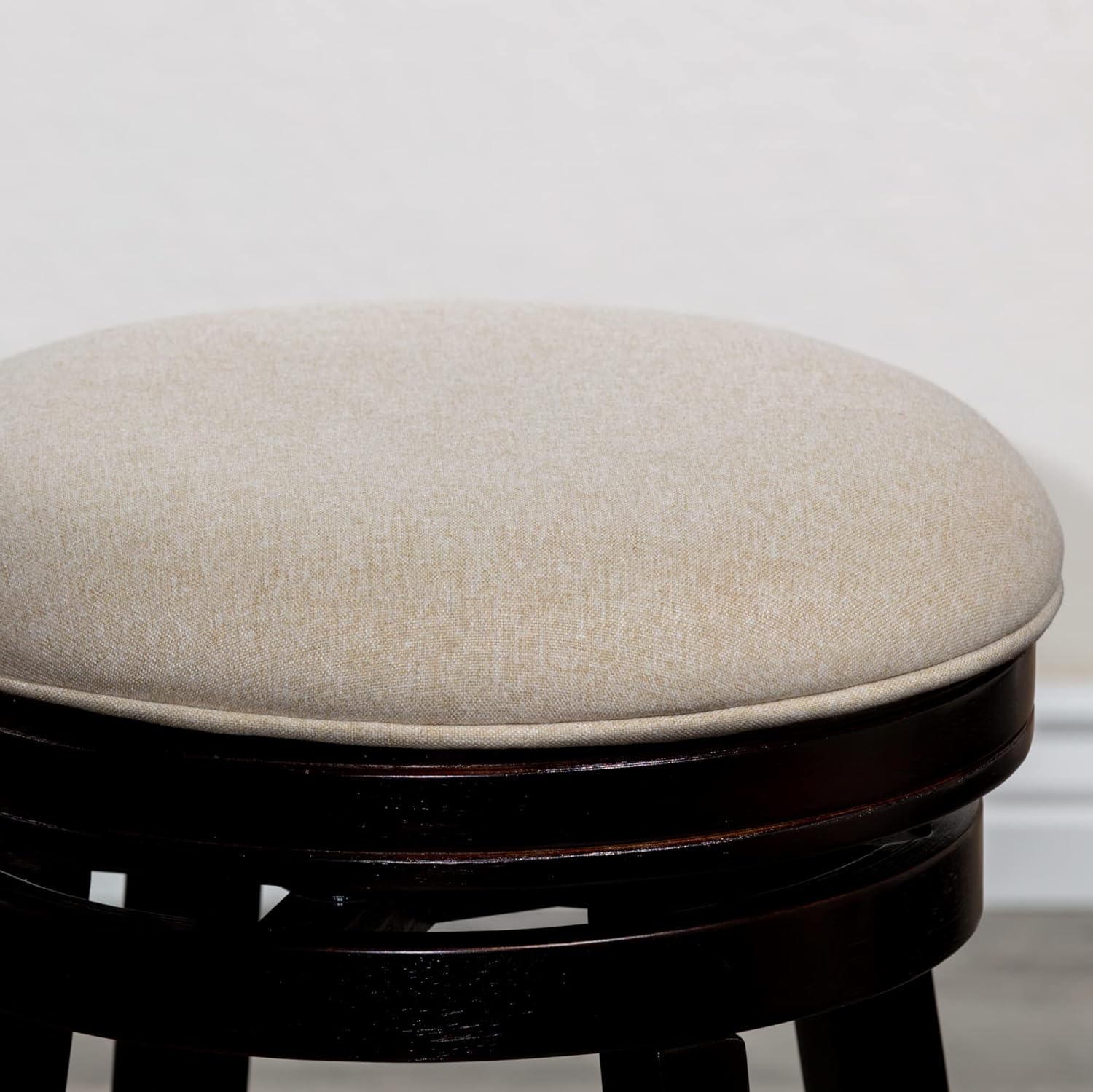 DTY Indoor Living Creede 30 Inch Bar Height Stools - Backless Swivel, Espresso Finish with Beige Fabric Seat