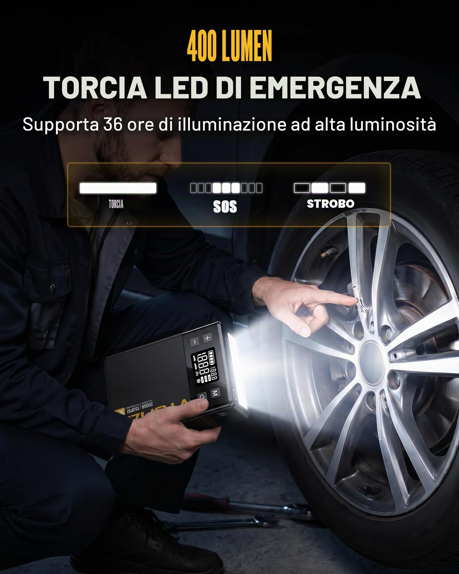 VTOMAN X1 Pacco di Avviamento con Compressore d'Aria 2500A, Booster Portatile per Batteria Auto (Fino a 8,5L Benzina/6,0L Motori Diesel) Pacco di Avviamento con Gonfiatore Digitale per Pneumatici