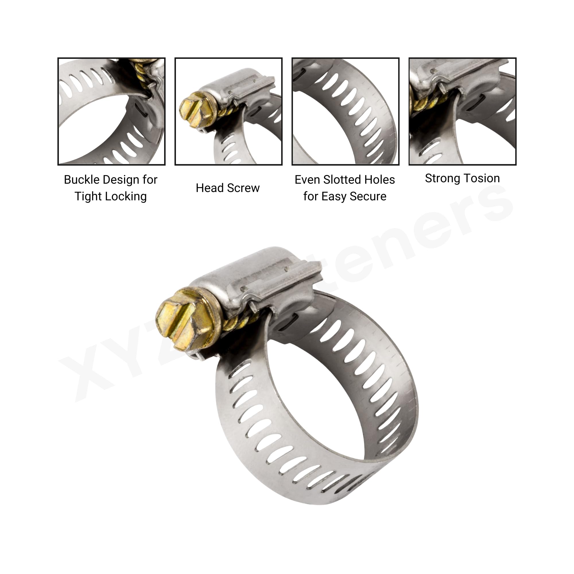 XYZ Fasteners 10 Pcs Stainless Steel Hose Clamps | Clamping Range 1-9/16 in. - 2-1/2 in Slotted & Hex
