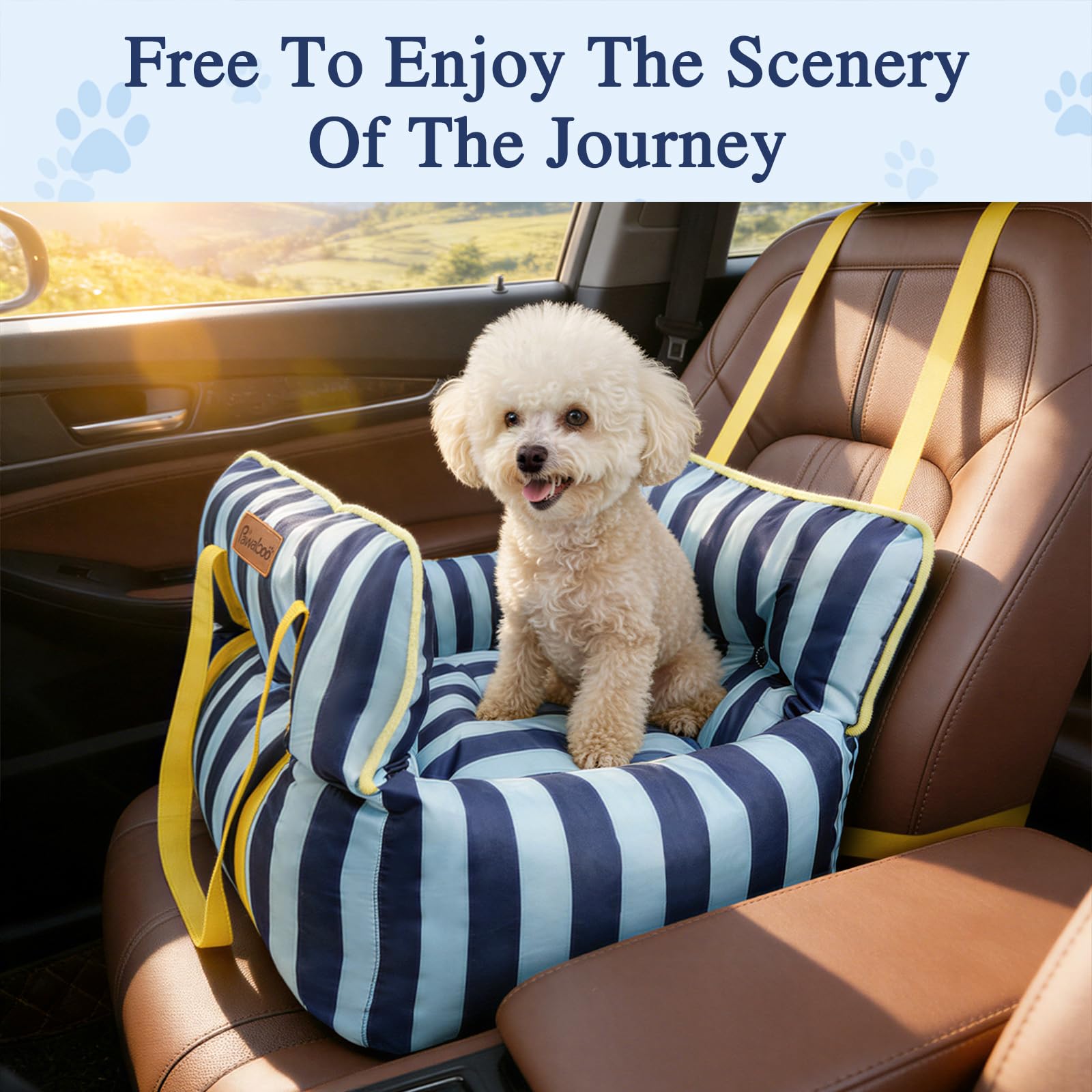 Pawaboo Asiento de Coche para Perros Mascotas, Transportín de Coche Perros con Hebilla Fija y Correa de Seguridad para Cachorros de hasta 25lbs, Cama Perro Coches Resistente al Agua