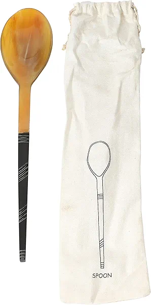 Bloomingville Horn Serving Spoon in Printed Drawstring Bag