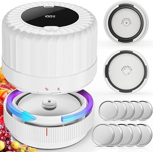 Electric Mason Jar Vacuum Sealer Kit for Mason Jars with Wide and Regular Mouth Canning Jar Lids, White