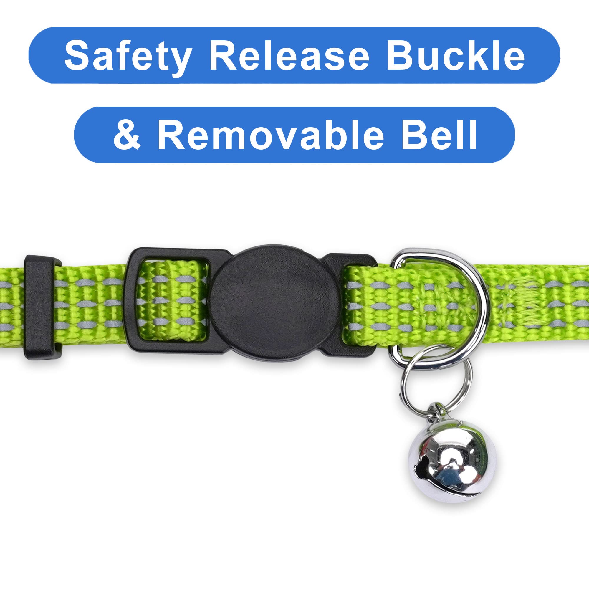 Pawtitas Collar Ajustable para Gato Reflectante con Campana Desmontable Verde — view 3