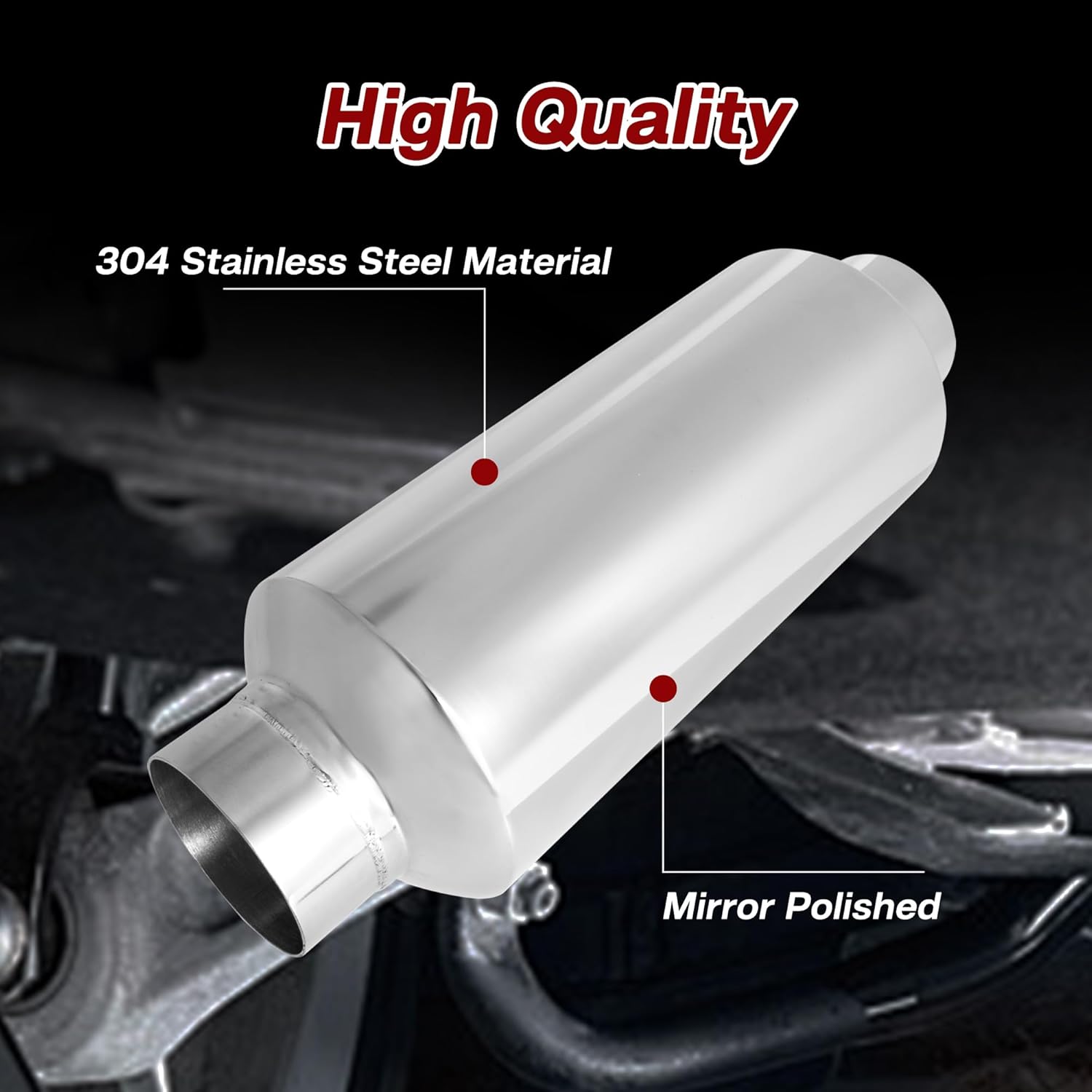 Exhaust Muffler, 3 Inch Inlet Resonator Muffler Straight Stainless Steel, Universal Performance Muffler Pipe 13''/340mm Overall Length, Polished