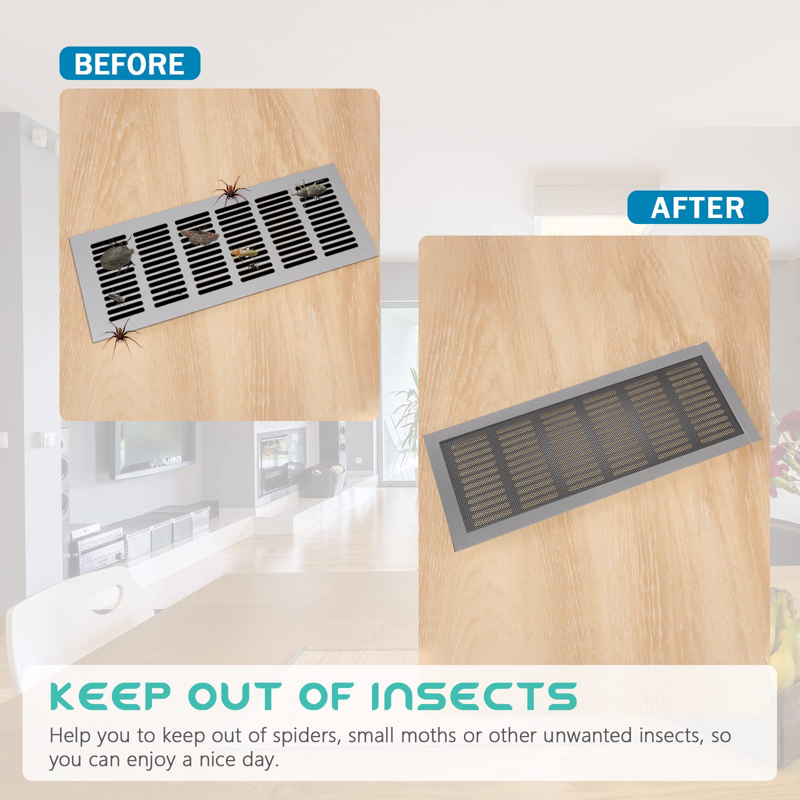 Floor Vent Covers Rectangle Air Vent Screen Cover Magnetic PVC Vent Mesh Floor Register Cover Plastic Vent Screen for Wall Ceiling Floor Catch Debris Hair Insect (Gray, 4 x 10 Inch)