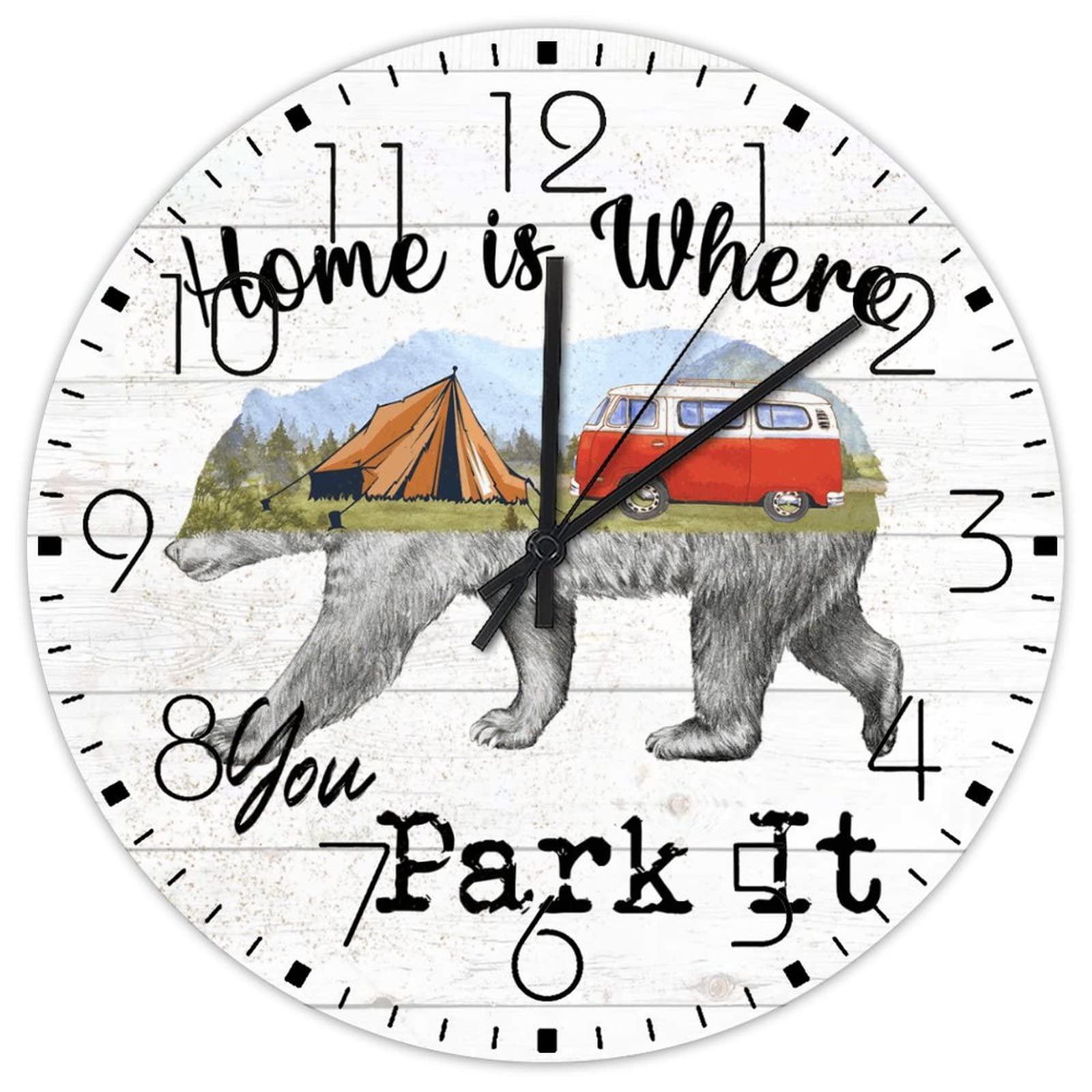 Horloge murale en bois décorative style camping pour salon et man cave moderne