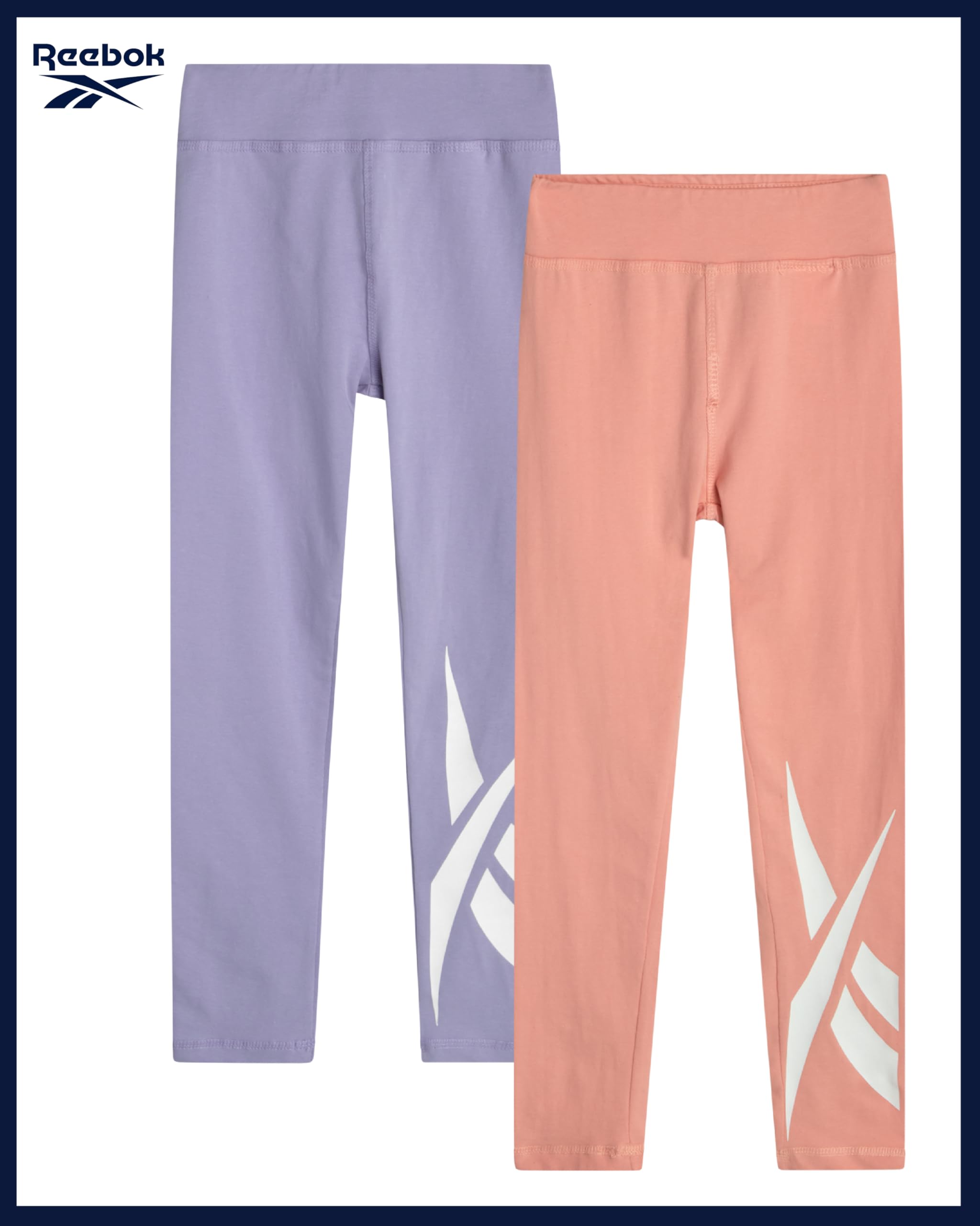 Reebok Leggings da ragazza – Confezione da 2 leggings sportivi in cotone – Pantaloni da yoga per ragazze collant da danza (taglie: 7-12)