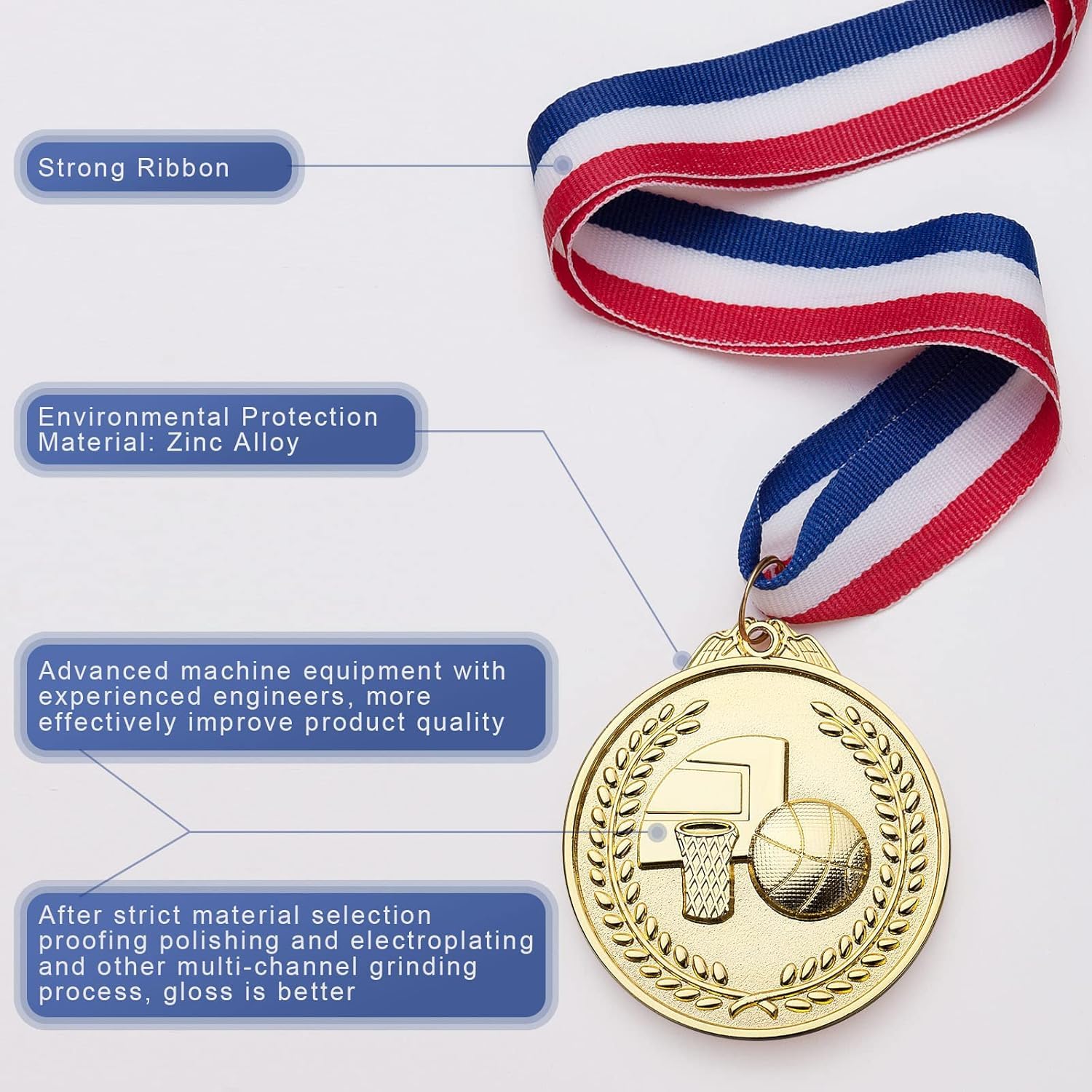 Medallas de metal de baloncesto dorado, 5 cm, juego de 30