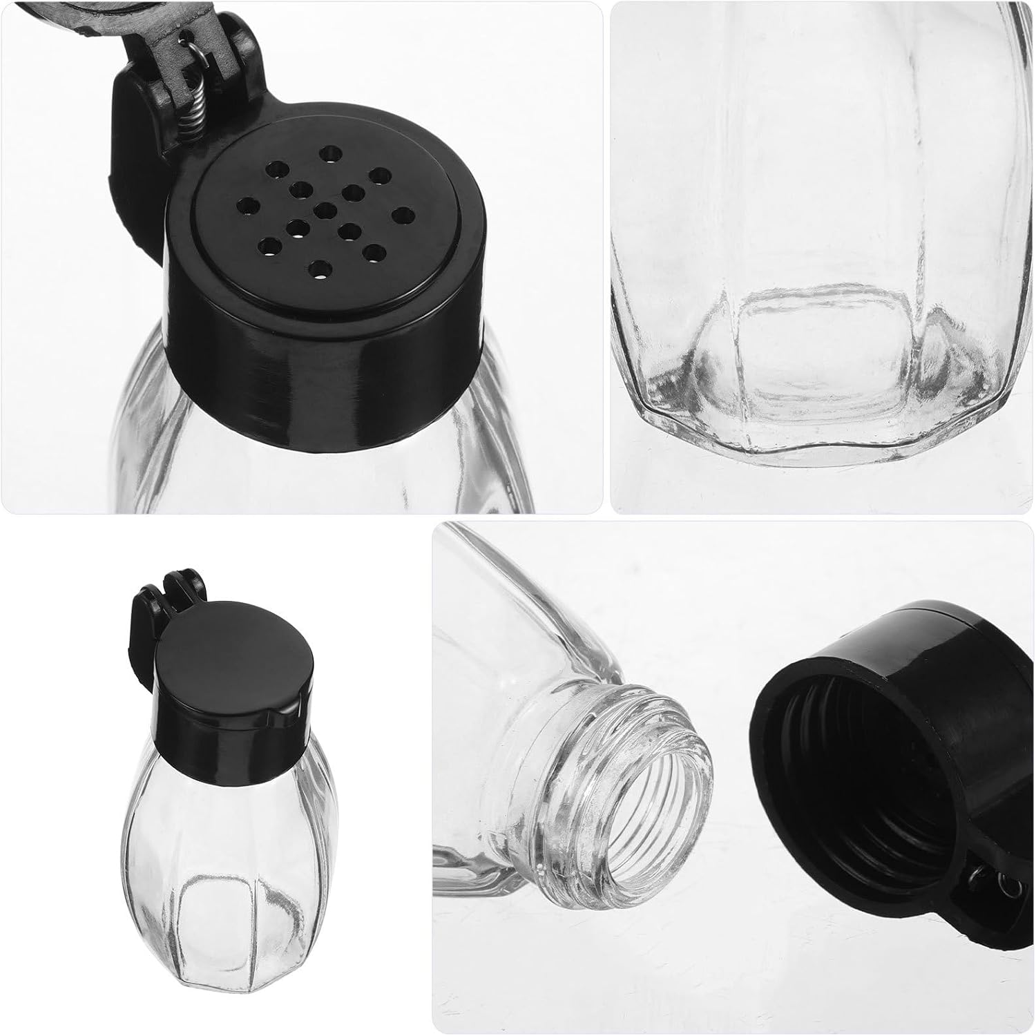 Glass Spice Jars Set 5pcs with Black Lids, Small Glass Spice Shakers for Kitchen Seasoning and Food Storage