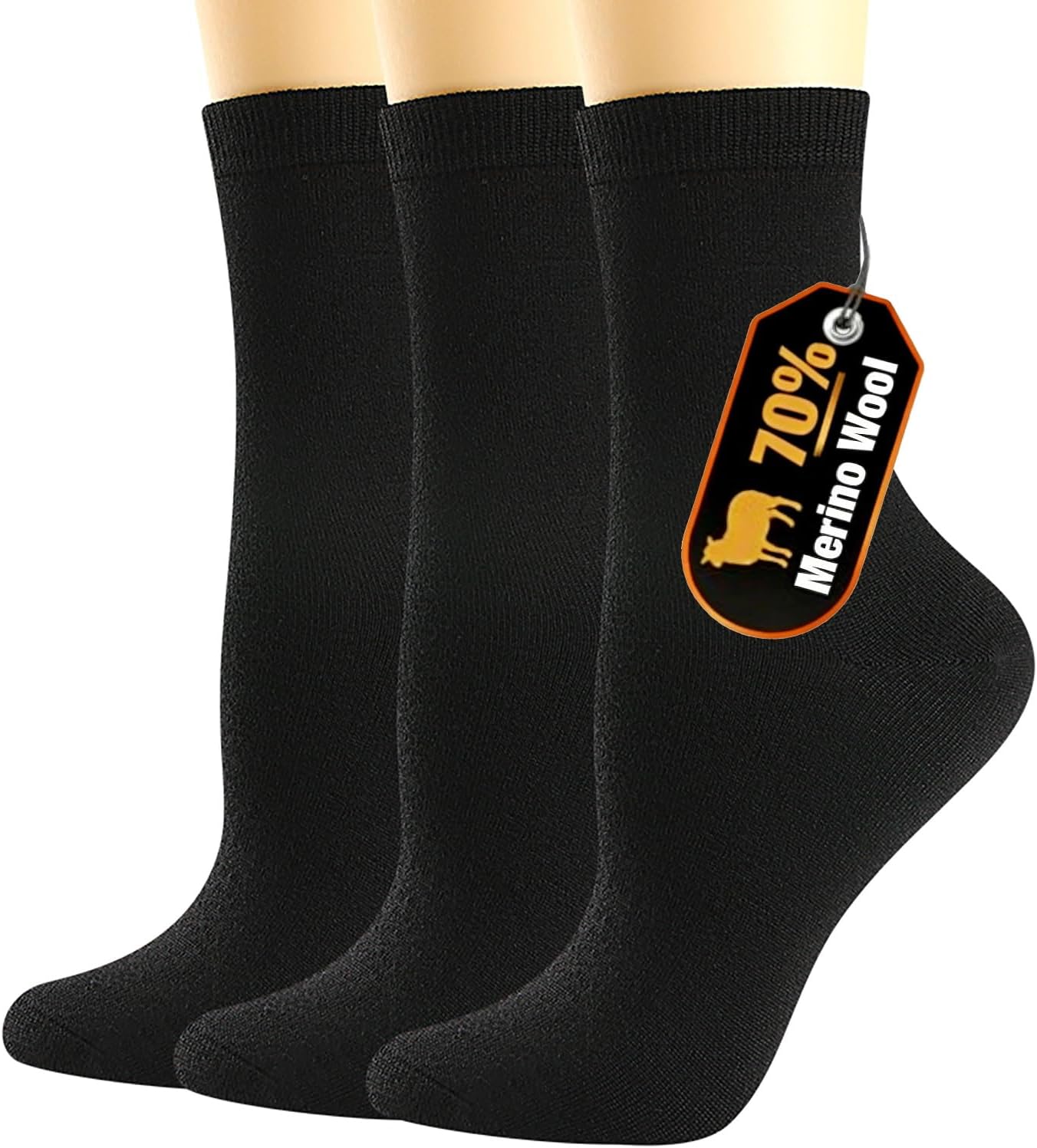 BISOUSOX Merino Wool Socks for Women, Thin & Warm No-Bulk Black Dress Crew Socks for Boots, Loafers & Office Wear