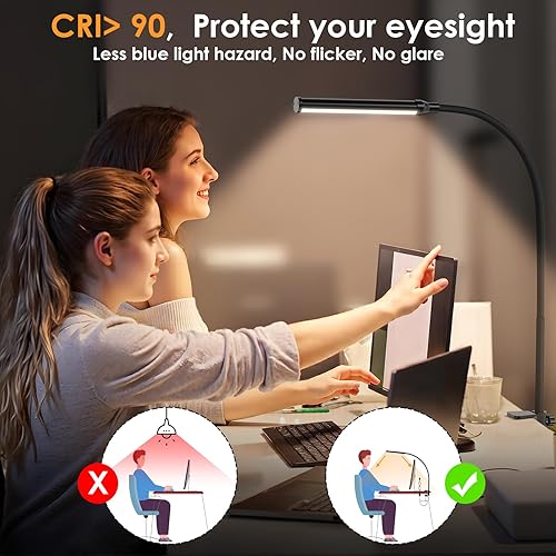 Miniatura 3 de ShineTech Lámpara LED de escritorio con abrazadera, 3000 K blanco cálido 11 niveles de brillo de clip para el cuidado de los ojos para oficina en