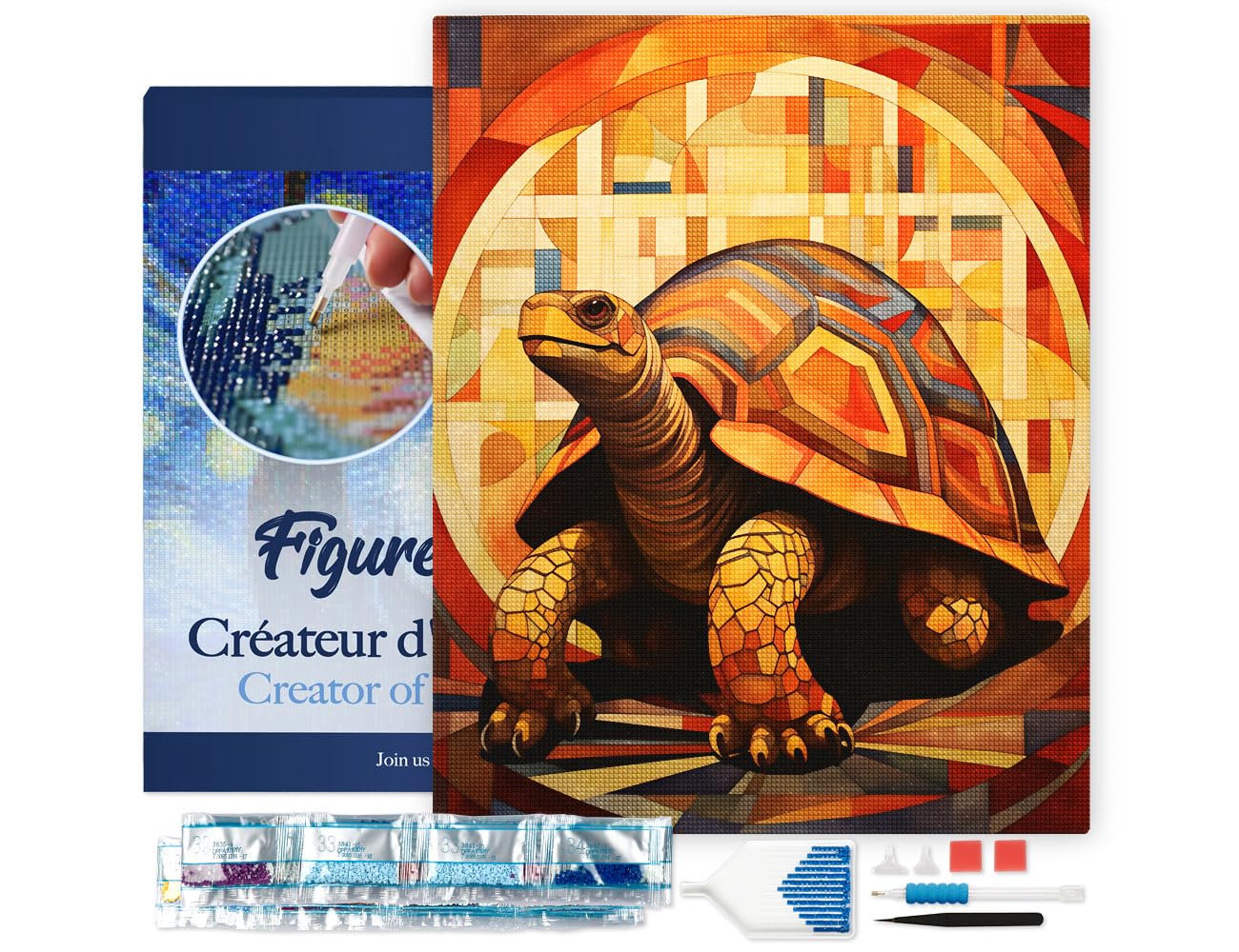 Figured’Art Diamond Painting Art kit for Adults 40x50cm with Frame Full Square Drill 5D Tortoise Art Deco Complete DIY - Already Framed Canvas