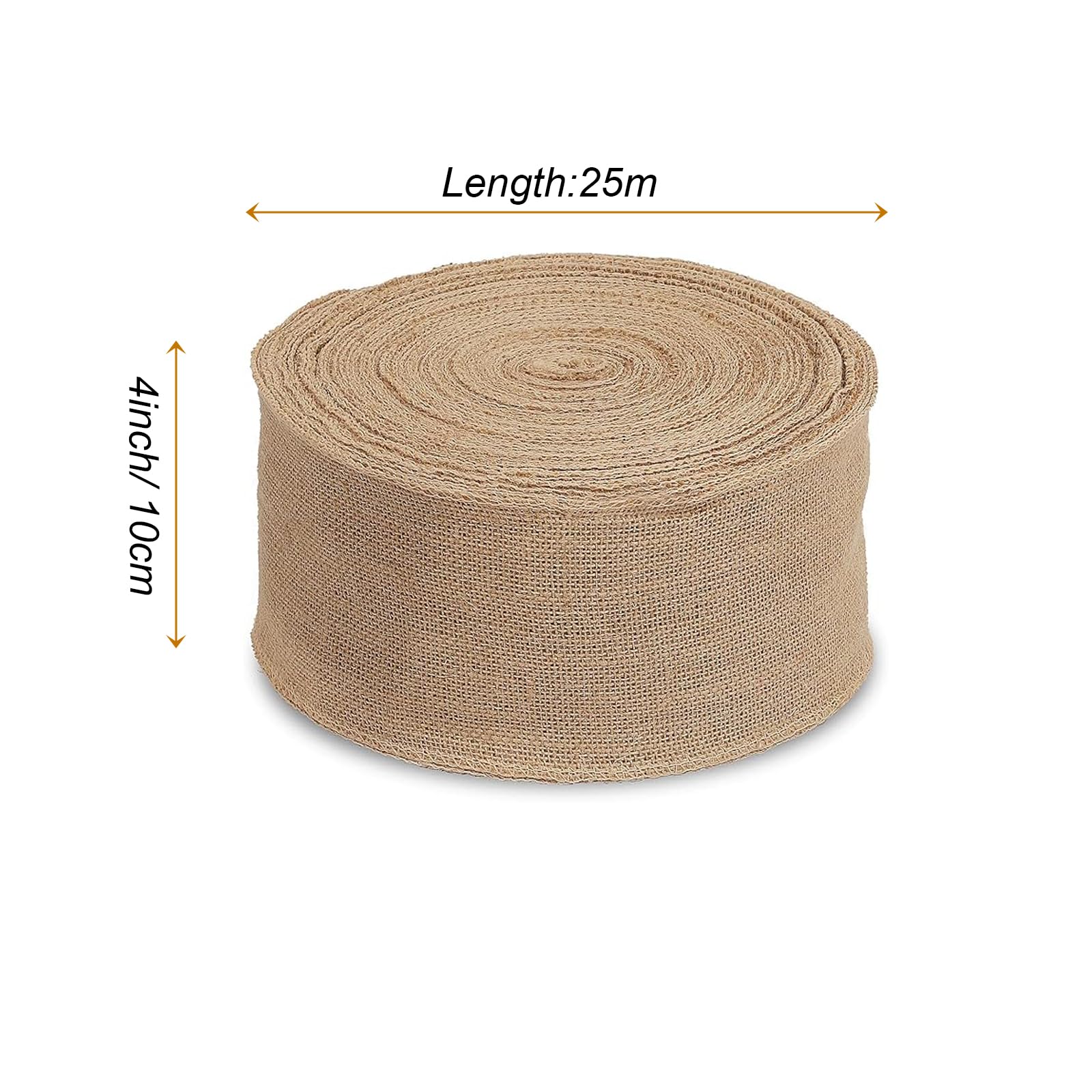 KINJOEK 4 Inch Wide 27 Yards Burlap Ribbon, Natural Jute Fabric Ribbon, Crafts Ribbon for Christmas, Wedding, Gifts, Burlap Fabric DIY for Decoration