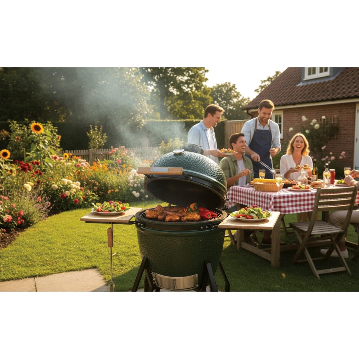INTEC - Barbecue a Carbone Kamado in Ceramica Verde Ø 56cm 22 Pollici - Griglia da Esterno 122.1 x 69.6 x 117.4cm