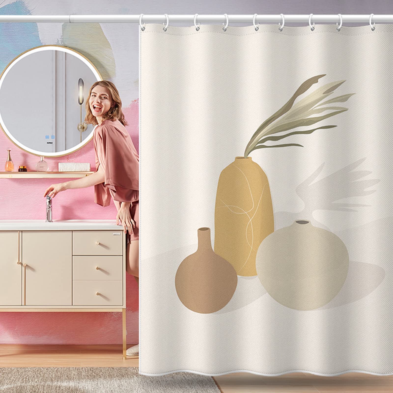 Rideau de douche de qualité supérieure textile robuste 150x180cm motif vase et branche