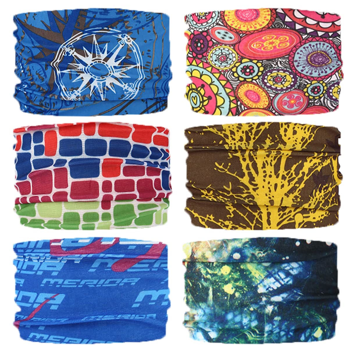 Neck Gaiter 6PCS Face Bandana Mask Scarf Magic Headwear Multifunctional Sport Tube Headband Headwrap for Men and Women