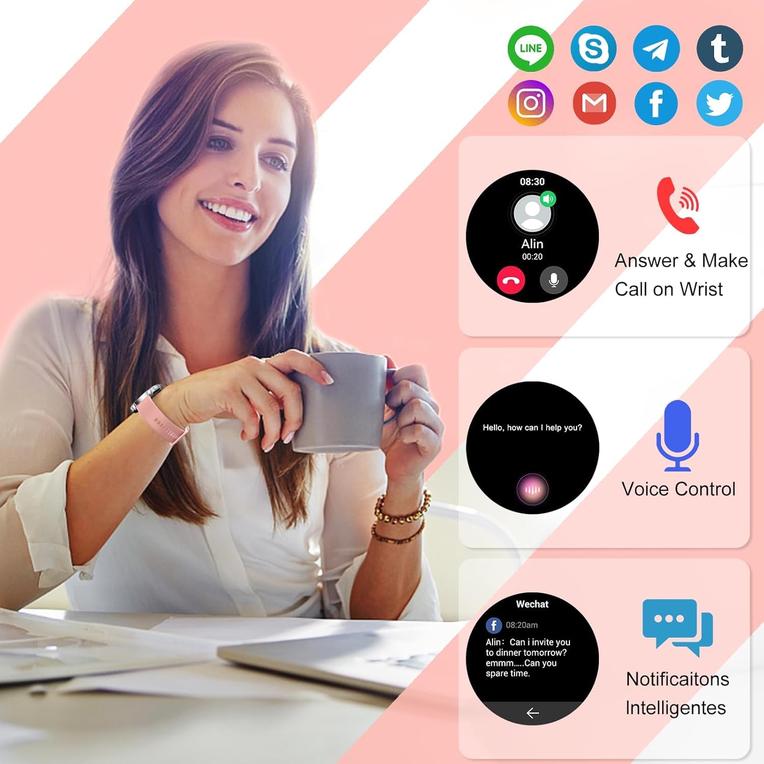 Smartwatch Uomo Donna, 1.43" HD AMOLED Orologio Smartwatch con Chiamate e Whatsapp, Orologio Digitale con 100+Sport, SpO2/Sonno/Cardiofrequenzimetro, Smart Watch per Android iOS, IP68 Impermeabile