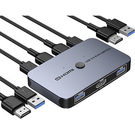 KVM Switch, ABLEWE Aluminum KVM Switch HDMI,USB Switch for 2 Computers Sharing Mouse Keyboard Printer to One HD Monitor, Support 4K@60Hz,2 HDMI Cables and 2 USB Cables Included