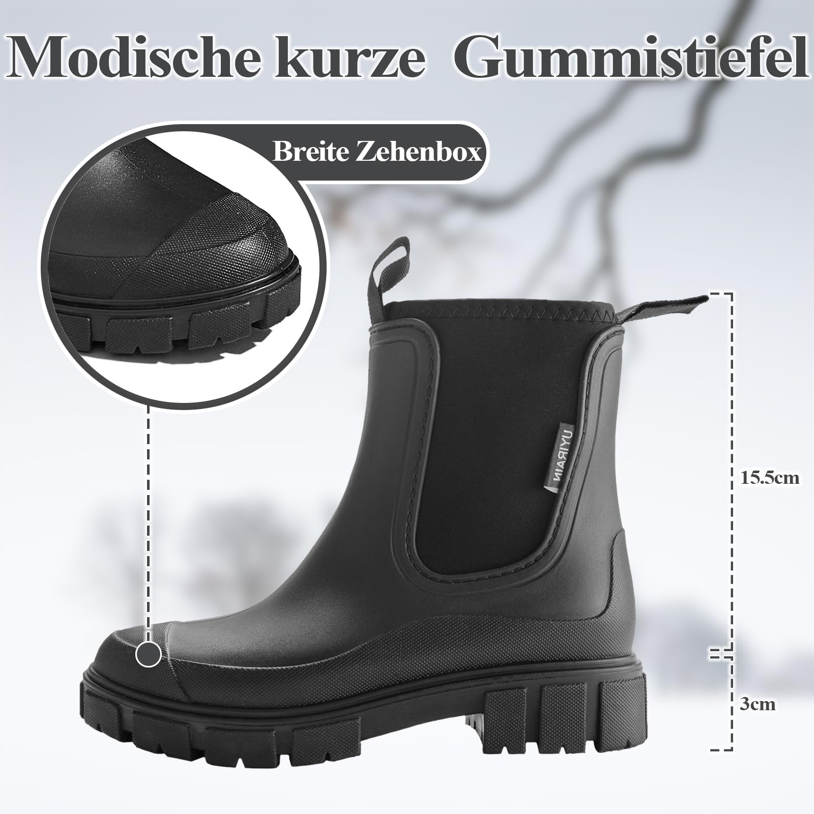 Gummistiefel Damen Wasserdicht Gummistiefeletten Halbhohe Chelsea Boots Rutschsicher Abriebfest Atmungsaktiv Regenschuhe Komfort Garten Stiefeletten 36-41EU