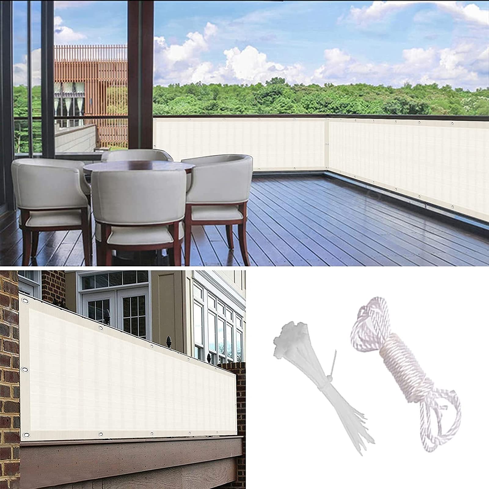Copertura per protezione dal vento e dai raggi UV, resistente alle intemperie, con occhielli, fascette stringicavo in nylon, colore bianco, 85 x 450 cm, ideale per spazi esterni ed eventi