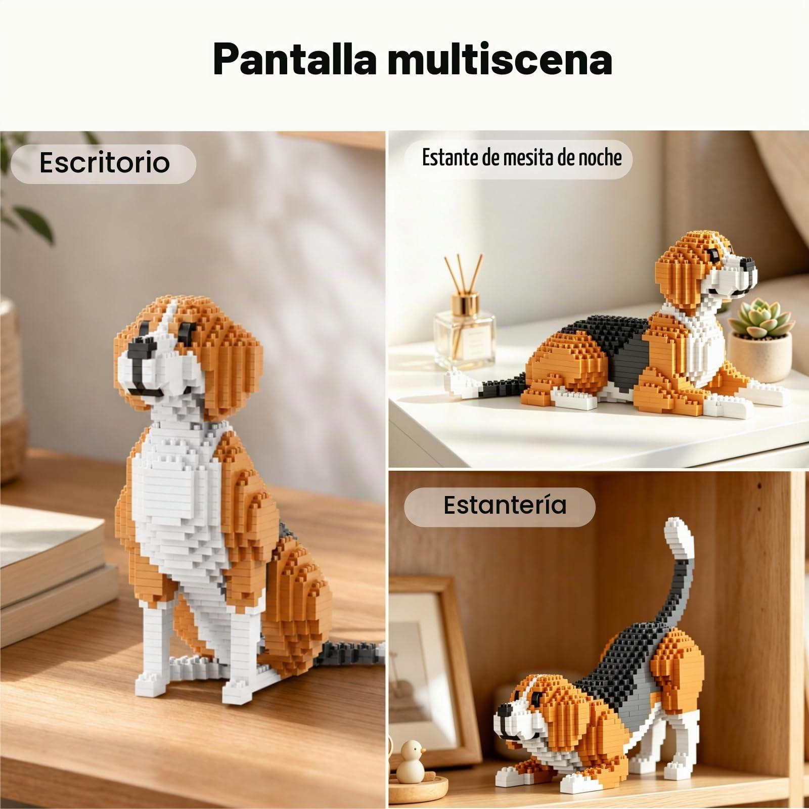 3 en 1 Beagle Dog Bloques de construcción para adultos, 1050 piezas Mini Micro Bloques de sujeción, Kit de construcción de animales, muebles para oficina en casa, regalo de cumpleaños para