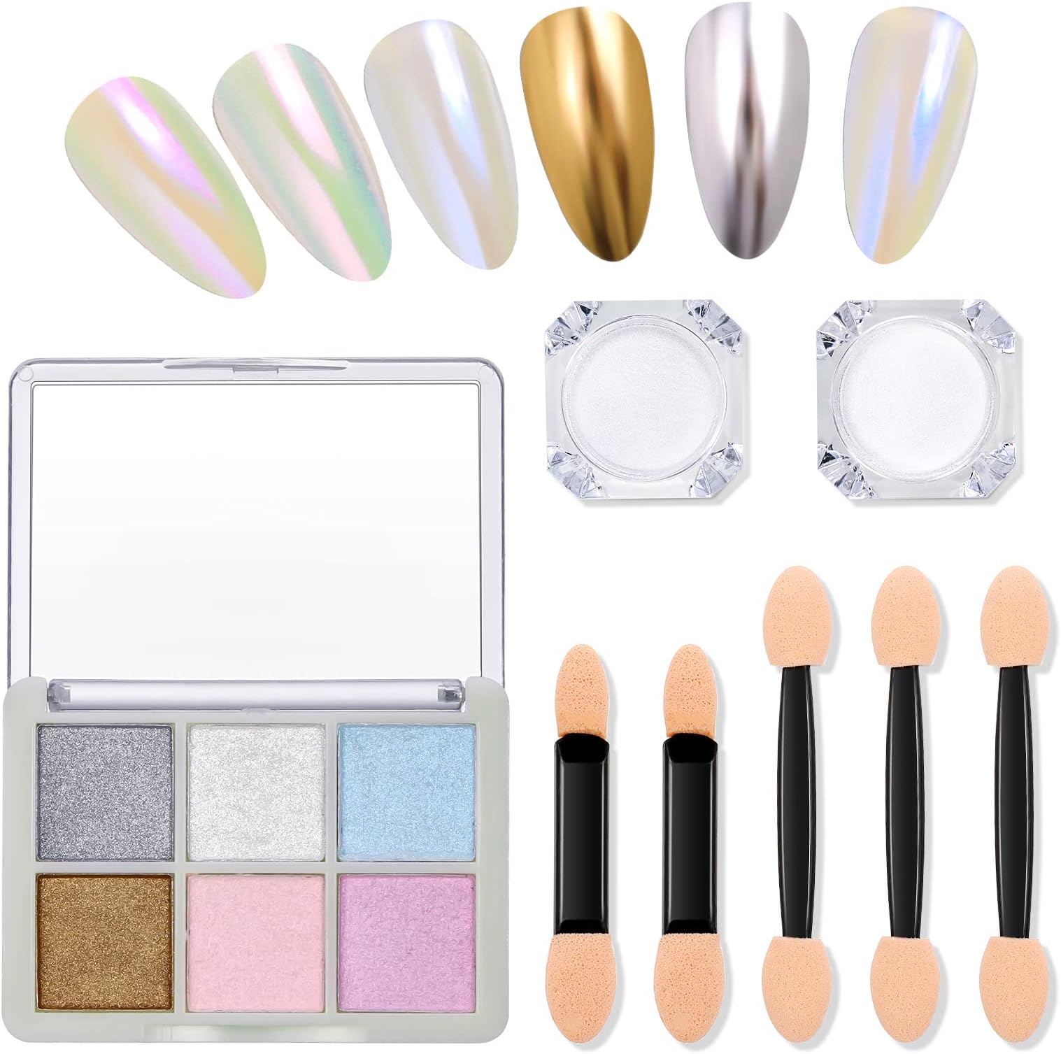 QINREN 8 Colors Chrome Nail Powder, Shiny Nail Art Pigment Powder Magic Mirror Effect Holographic Nail Glitter Powder Metallic Nail Art Powder for DIY Nail Art Decorations