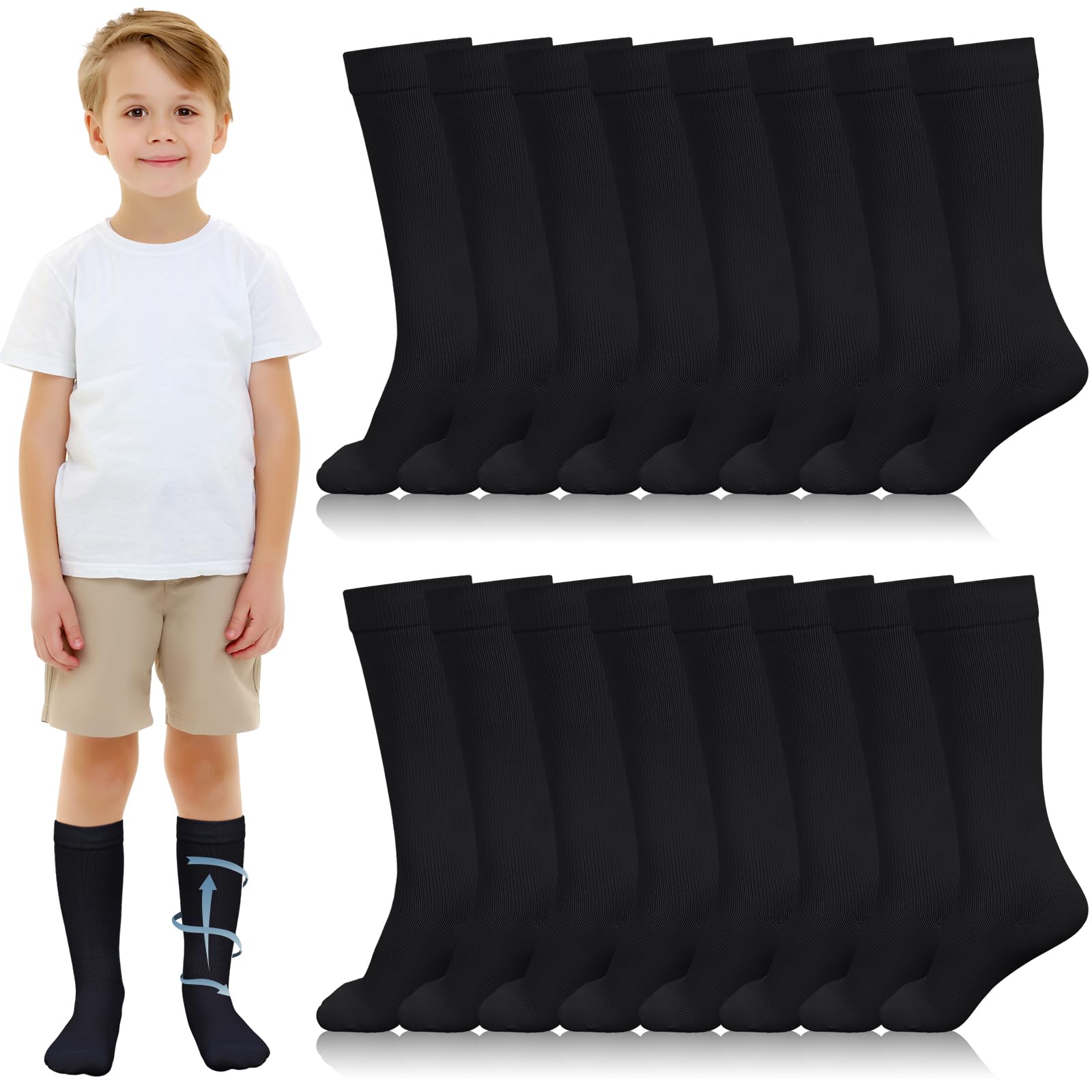 Shinymoon 8 Pairs Kids Compression Socks 15-20 Mmhg Knee Length Sock Calf Graduated Compression Stockings for Boys Girls-image-4