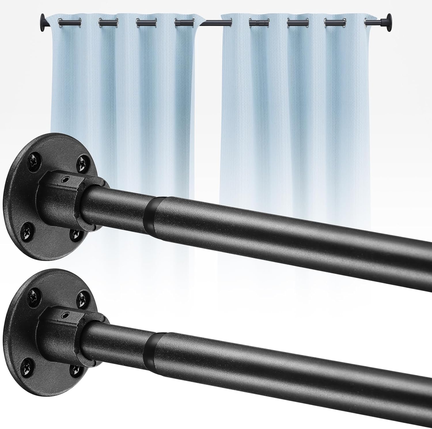Shower Curtain Rods, 29-93inch Adjustable Shower Pole - Heavy Duty Shower Rods for Bathroom Matte Black(2 Pack)