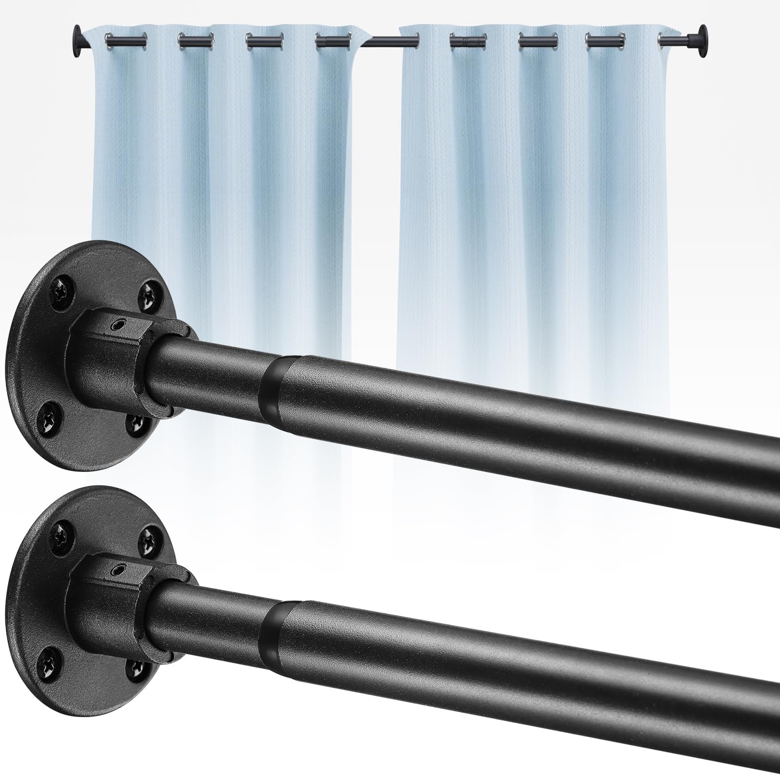UIABOPZ Shower Curtain Rods, 29-77inch Adjustable Shower Pole - Heavy Duty Shower Rods for Bathroom Matte Black(2 Pack)